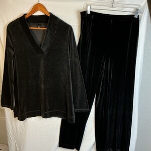 2Pc Talbots Elegant Black Velvet Women's Pants & Top Set